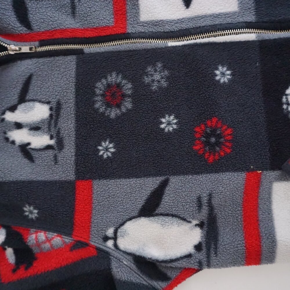 Vintag Alia Sport Grey Red Penguin Snowflake Zip Fleece Jacket Winter Cabin L - Picture 8 of 10